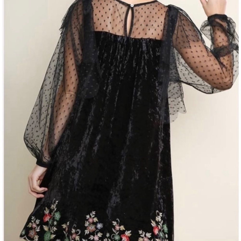 Umgee Swiss Dot Sleeve Floral Velvet Dress - Picture 3 of 3